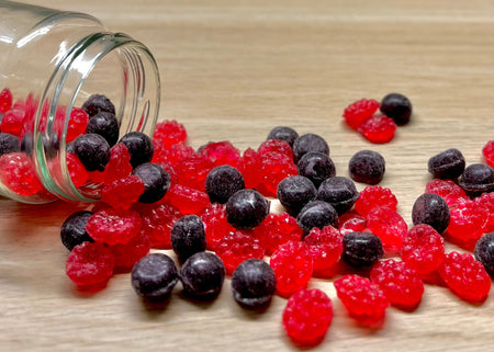 Bonbons sans sucre artisanales des Vosges à La Bresse - Myrtille & Framboise - Délicieuses friandises fabriquées à la main avec des ingrédients locaux de qualité supérieure